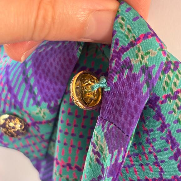 Vtg 11 Shona Dress 80s Plaid 2 Pc Set Blouse Skirt Jewel Tone | Bright Winter - Picture 8 of 16